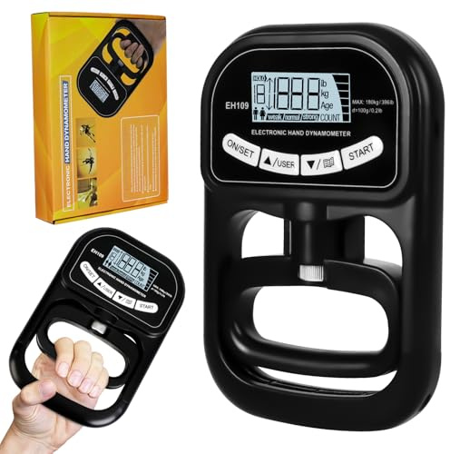SUPRBIRD Dinamometro digitale ricaricabile con display LCD e 19 memorie utenti, impugnatura regolabile, per atleti, fitness a casa e a scuola