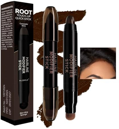 Dual Ended Root Touch Up Stick, Dunkelbraun Haaransatz Stift, Volumen Hairline Stick um Auffüllen von Dünner Werdendem Haar, Haarverdichtung, Wasserfestes, Temporärer Abdeckstift für Dünnes Haar(#02)