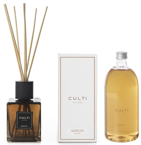 Duftstäbchen 500 ml Decor mit Nachfüllpackung 1000 ml – eleganter Raumduft – Culti Milano – Lebensdauer 6 Monate Abdeckung 30 qm – edles Design und hochwertiger Duft (Quercea)