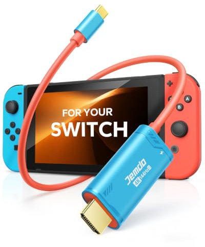 JEMDO 4K 144Hz High-Speed HDMI Dockkabel für Switch 2017/OLED, Blau&Rot | USB-C 3.2 auf HDMI 2.1, 6,6 ft, 48 Gbps, 100 W PD-Durchleitung, tragbarer Reiseadapter für Steam Deck/ROG Ally/PC/TV