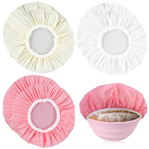 6 Stück Abdeckhauben für Lebensmittel Brot, Wiederverwendbare Teiger Abdeckhaube, Wasserdichte Elastische Abdeckhauben Frischhaltebeutel Für Teiggärung, Backen Zubehör Gärkorb (Weiß, Mandel, Rosa)