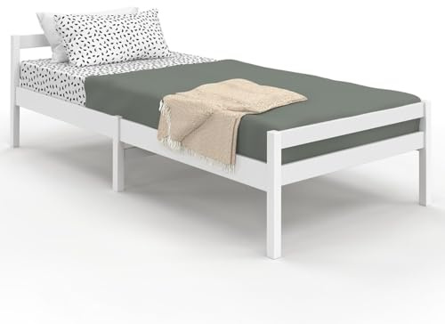 IDMarket - Lit Simple Harper 90 x 190 cm avec sommier Bois Blanc