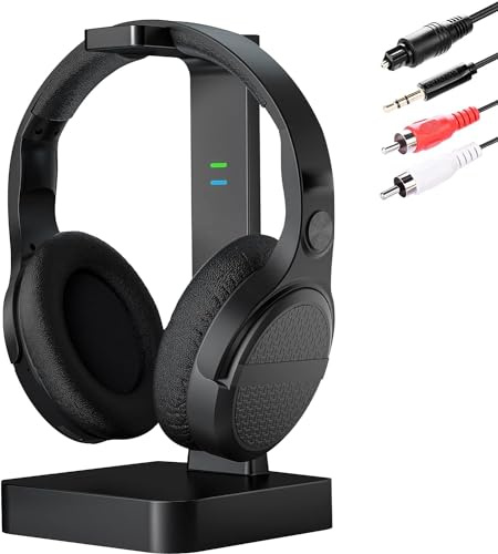 NEU 2025 TV Kopfhörer Kabellos Senioren, Plug and Play, Keine Audioverzögerung, Funkkopfhörer Kabellos für TV, 28 Stunden Audio Spielzeit, Kabellose Kopfhörer für fernseher mit mit Ladestation