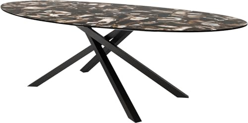 DELIFE Esszimmertisch Edge Oval 280x130 cm Keramik Iris FMG Agatablack Kreuzgestell Rechteck Schwarz