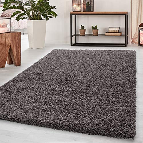 HomebyHome Shaggy Teppich Läufer Flur 80 x 150 cm - 50 mm Florhöhe Hochflor Wohnzimmerteppich Taupe Extra Weich und Flauschig - Bettvorleger Teppiche für Schlafzimmer - Waschbarer Küchenläufer