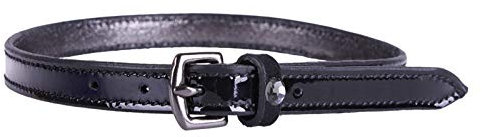 QHP Sporenriemen Calypso Lack-Leder schwarz Schnalle silberfarben Strassstein (Schwarz)