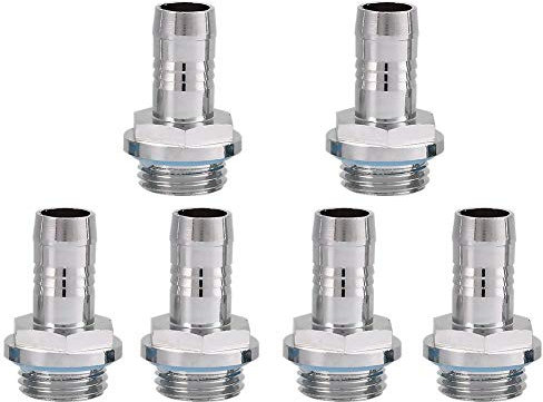 Bewinner Barb Anschlüsse 6 PCS PC Wasserkühlung 2 Touch Anschluss G1 / 4 Gewindestutzen Anschluss für Rohr, Edelstahl(9mm)