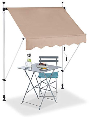 Relaxdays Auvent rétractable 150 cm Store Manuel Balcon Marquise Soleil terrasse Hauteur réglable sans perçage, Beige, 150 x 120 cm