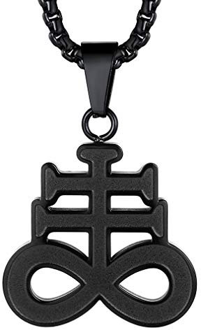FaithHeart Schwarz Satanic Leviathan-Kreuz-Schwefel-Symbol-Halskette aus Edelstahl mit rundem Anhänger Medaillon Schwarz für Mädchen und Jungen