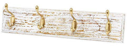 Lashuma 4er Wandgarderobe Vintage, Badezimmer Hakenleiste Antik Gold, Nostalgie Mehrzweckhaken Größe 45x10 cm