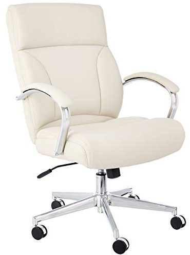 Amazon Basics Executive Desk Chair with Easy Assembly, Adjustable Height, 275lb Capacity, Oversized Cushion, 29.13D x 25.2W x 43.11H, Ivory Bonded Leather
