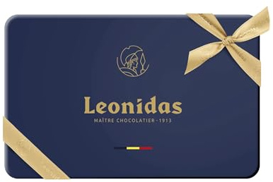 Leonidas Heritage Fine Belgian Chocolate Blue TIn Assortment Filled with Our Most Popular Pieces, Milk, White & Dark (16 Piece Blue Tin 240g)