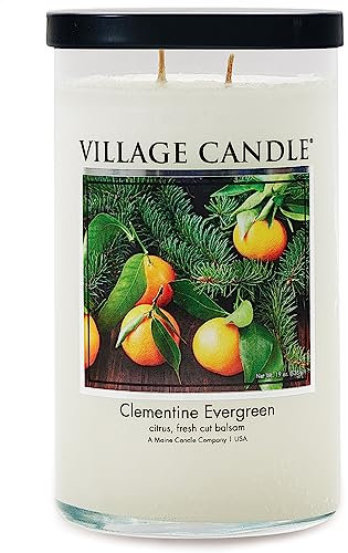 Village Candle Clementine Evergreen Duftkerze im Glas, groß, 540 ml, Weiß