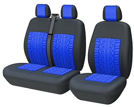 TOYOUN Universal Sitzbezüge Auto für Transporter LKW Vordersitze Autositzbezüge 3D-Reifen-Spur-Muster 1+2 Sitzbezug Schonbezüge, Blau