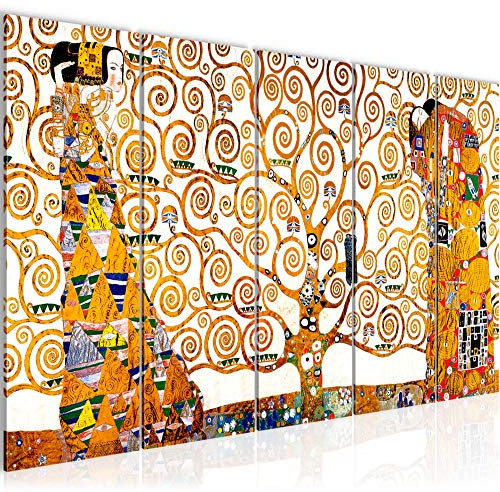 Runa Art Tableau mural XXL Gustav Klimt Arbre De Vie 200 x 80 cm Jaune 5 Parties - 700055a