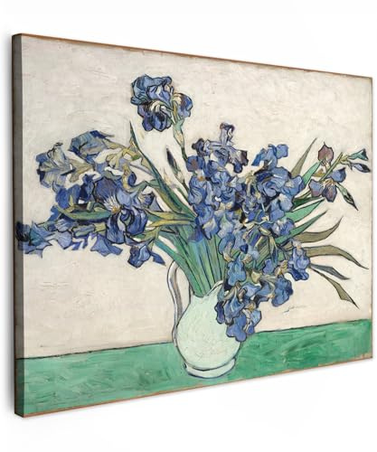 MuchoWow Leinwand Bilder, Einzigartige Wanddeko mit Rahmen, Stilleben mit Schwertlilien - Vincent van Gogh, Wandbilder Wohnzimmer, Deko Schlafzimmer 80x60 cm