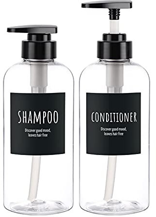 Segbeauty Shampoo- und Conditioner-Flaschen, 2 Stück 16.9oz Nachfüllbare Shampoo-Flaschen, 500ml beschriftete klare Duschflaschen Nachfüllbar, Leerer Seifenspender aus Kunststoff mit Pumpe