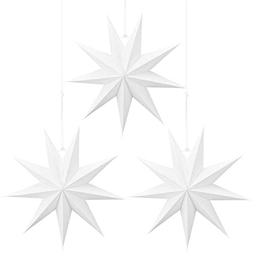 Papiersterne Weihnachten, Faltsterne Weiß, Papierstern zum Aufhängen, Papier Weihnachtsstern, Dekostern Weihnachts für Fenstern Haus Partys Hochzeiten(3 Stück)