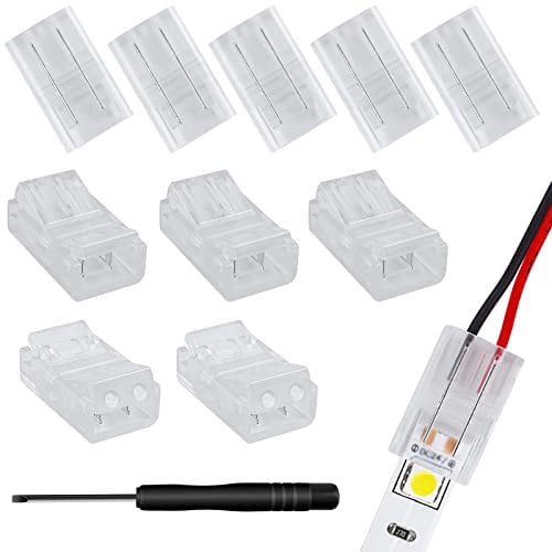 Aroidful 10 Pezzi 2 Pin Connettori per Strisce LED Trasparente Monocolore per 10mm Silicone Impermeabile e Non SMD 5050 3528