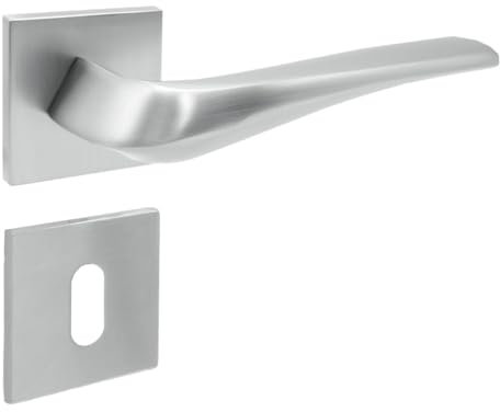domino Türgriff Drückergarnitur BB-Buntbart Set mit quadratischen BB Rosetten Türklinke für Zimmertür, Bürotür, Kellertür & Innentür Türbeschläge aus Aluminium Chrom ADEL-QR SLIM M6