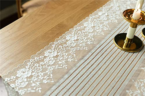 Tischläufer weißer Spitze 40 X 120cm Leinen Tischband Läufer Abwaschbar für Küche Speisetisch Tabletop Dekor