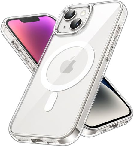 JETech Magnetic Case for iPhone 14 Plus 6.7-Inch Compatible with MagSafe Wireless Charging, Shockproof Phone Bumper Cover, Anti-Scratch Clear Back (Clear)