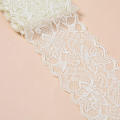 5 Yards Elastizität Spitzenbordüre Spitzenband,8cm Breite Bunte Spitzen-Blumen Borte Dekoband Zierspitze Zierband Spitzenstoff Spitzenborte für Nähen DIY Handwerk Kleidung Unterwäsche,Beige
