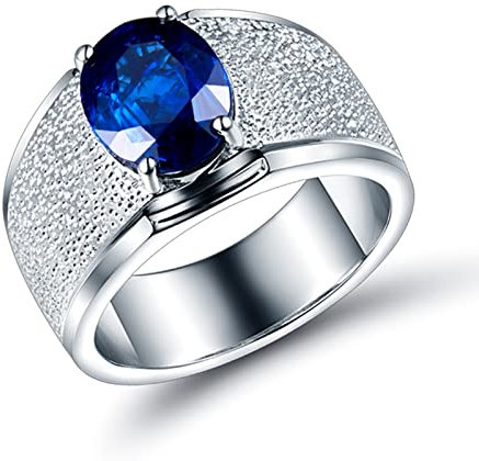 Saphir Ring, Verlobungsring Unique Weißes Gold 18 Karat Weißgold Blau Ovalschliff 2ct VVS Saphir Matt Eheringe Versprechen Geschenke Größe 53 (16.9)