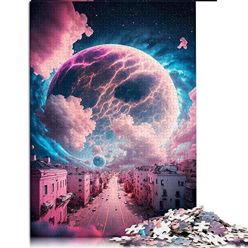 1000 Teile Puzzles Pink Planetary Cityscape Puzzle für Erwachsene Kartonpuzzles Tolles Geschenk für Erwachsene (Größe 26x38cm)