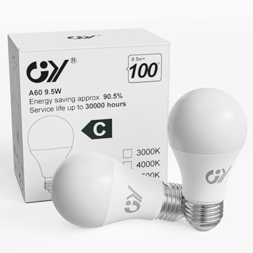 GY Lampadine LED E27, 9.5W (equivalenti a 100W), 1521 Lumen, 4000K Bianco Neutro, Risparmio Energetico LED A60, Lunga Durata, Basso Consumo,Non Dimmerabile, 2 pezzi