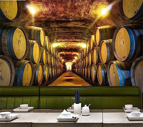 GIVLWF Papier Peint de 3D Tonneau à Vin En Bois Rétro Nostalgique, Cave à Vin Stockage Du Vin Papier-Peint Murs - pour Restaurant-Bar à Thème Décoration Murale 350 x 265 cm