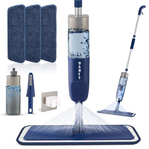 Mopa Fregona con Pulverizador,Spray Mop Mopas de Limpieza Suelos con 3 Almohadillas de Repuesto,500ml Botella y 1*Soporte Escobas,Fregona Microfibra para el Hogar,Cocina,Madera Dura,Madera,Cerámica