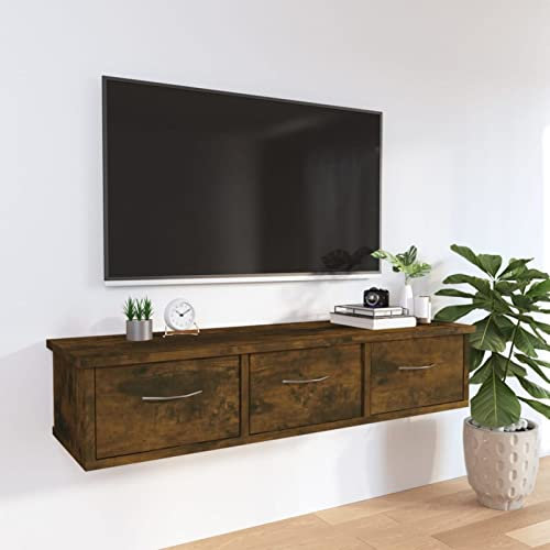 LAPOOH Wandschrank, Hängeschrank, Badezimmerschrank, Badschrank, Aufsatzschrank, Gewürzschrank, Wall Cabinet, Räuchereiche 88x26x18,5 cm Holzwerkstoff