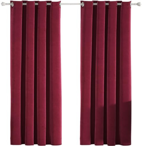 Ystyle Gardinen Samt 2er Set, 100% Verdunklungsvorhänge, 140×225cm, Thermovorhang Gegen Kälte Und Hitze, Vorhänge Blickdicht Schlafzimmer Wohnzimmer, Schallschutz Vorhang Mit Ösen, Weinrot