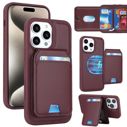 Zouzt for iPhone 15 Pro Max 6.7 Inch Detachable 2 in 1 Wallet Case with Card Holder for Magsafe, Magnetic PU Leather Flip Credit Slot Protective Phone Cover Women Men - Burgundy