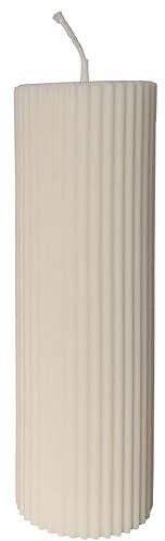 kerzenschule - Handgemachte Rillenkerzen aus Rapswachs „Groß - feine Rillen“ (15x5cm) Deko Kerzen in Weiß - Stumpenkerzen Bockkerzen handgefertigt mit Baumwolldocht - Design Säulenkerzen Kerze (257g)