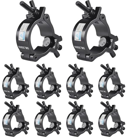 Truss Clamp Abrazadera para Luces de Escenarios, 10PCS Eyeshot Calidad 50mm Truss O Clamps Negro Aluminio con Certificado TUV, 100kg abrazaderas de iluminación de alta resistencia para 48-52mm Tubo