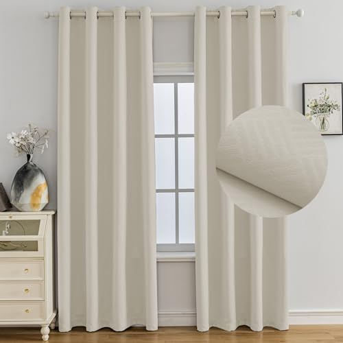 Ystyle Lot De 2 Rideau Occultant, 140x180 CM, Rideau Thermique Isolant Anti Froid et Chaleur À Oeillets, Isolation Lumiere Anti UV Decoration pour Maison Chambre Salon Intérieurs, Beige