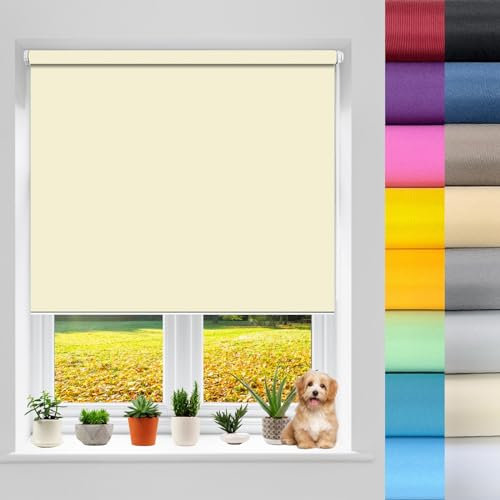 Store Obscurcissant Occultant 65 x 130 cm Portable Blackout Blind, Store Enrouleur Bambou Naturel Facile à Montage, Protection de Privée pour Fenêtre ou Porte, Couleur Crème