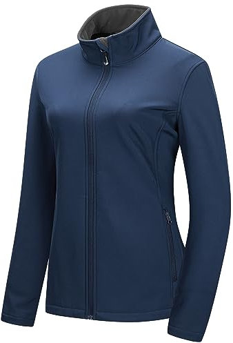 33,000ft Women's Softshell Jacket Warm Fleece Lined Windbreaker Lightweight Waterproof Rain Jacket for Running Golf Hiking Dark Blue L