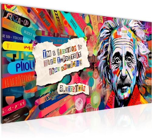 Runa Art Wandbild Einstein Street Art 1 Teilig 100 x 40 cm Modern Bild auf Vlies Leinwand Banksy Style Wohnzimmer Schlafzimmer Bunt 044912a