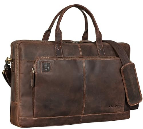 STILORD 'Timothy' Élégant Sac Ordinateur Portable Cuir Pochette Ordinateur 15.6 Pouces - 17 Pouces Malette Sacoche Travail Homme Sac Laptop Femme Cuir Véritable, Couleur:Veleta - Marron