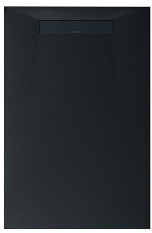 BERNSTEIN Duschtasse 100x160cm, Flache Bauhöhe, Duschwanne aus Mineralguss mit Stein Optik, Anti-Rutsch Duschbecken in Anthrazit matt, Mineralguss-Duschwanne komplett inkl. Ablaufgarnitur