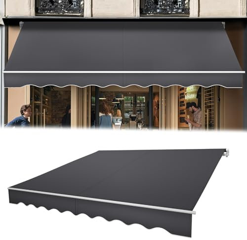 LILIIN manuelle Gelenkarmmarkise 250 x 200 cm Markise aus Alu/Polyester, Sonnenmarkise Sonnenschutz mit Kurbel, Anti-UV und wasserfest, für Balkon, Terrasse, Garten, Grau