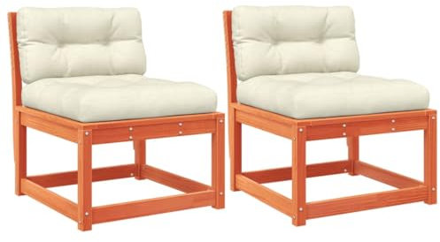 vidaXL Gartensofa ohne Armlehnen mit Kissen 2 STK., Gartensessel mit Latten-Design, Outdoor Sofa Modular mit Rückenlehne, Sessel Holzsofa Gartenmöbel, Wachsbraun Massivholz Kiefer