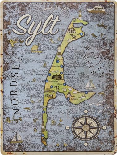 30 x 40 cm - XL Blechschild – Landkarte – Nordsee Sylt Deko Schild