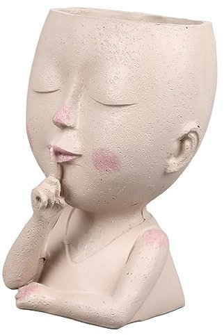 OUKENS Pot De Fleur pour Visage, Pot De Fleurs en Résine, Joli Pot De Fleurs en Résine, Jardinière Succulente avec Trou De Drainage, Yeux Fermés, Grande Ouverture pour Intérieur Et Extérieur