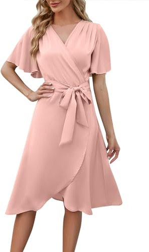 Generisch Sommerkleid Damen, Kleid Damen Langarm Etuikleid Elegant Lehenga Kleider Lang Hippie Kleidung Damen Konfirmation Outfit Mutter Kleid 20Er Jahre Knielang Hochzeitskleid Gast Green(Rosa,M)