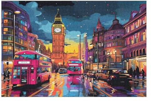 Londoner Stadtbild Holzpuzzle 1000 Teile, Knobelspiele Für Erwachsene, Teenager, Puzzles Unmögliche - Kinder Puzzle Zimmer Deko (75×50cm)