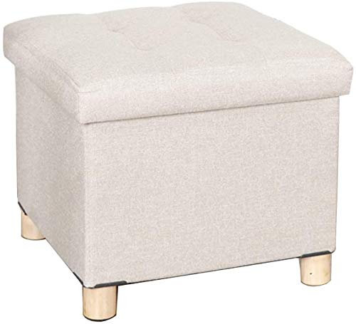 GaRcan Fußhocker mit Stauraum, Ottomane, Sitzfläche aus Leinen, Fußhocker, Stuhl, Aufbewahrungsbox für Spielzeug, 38 x 38 x 33 cm (Beige)